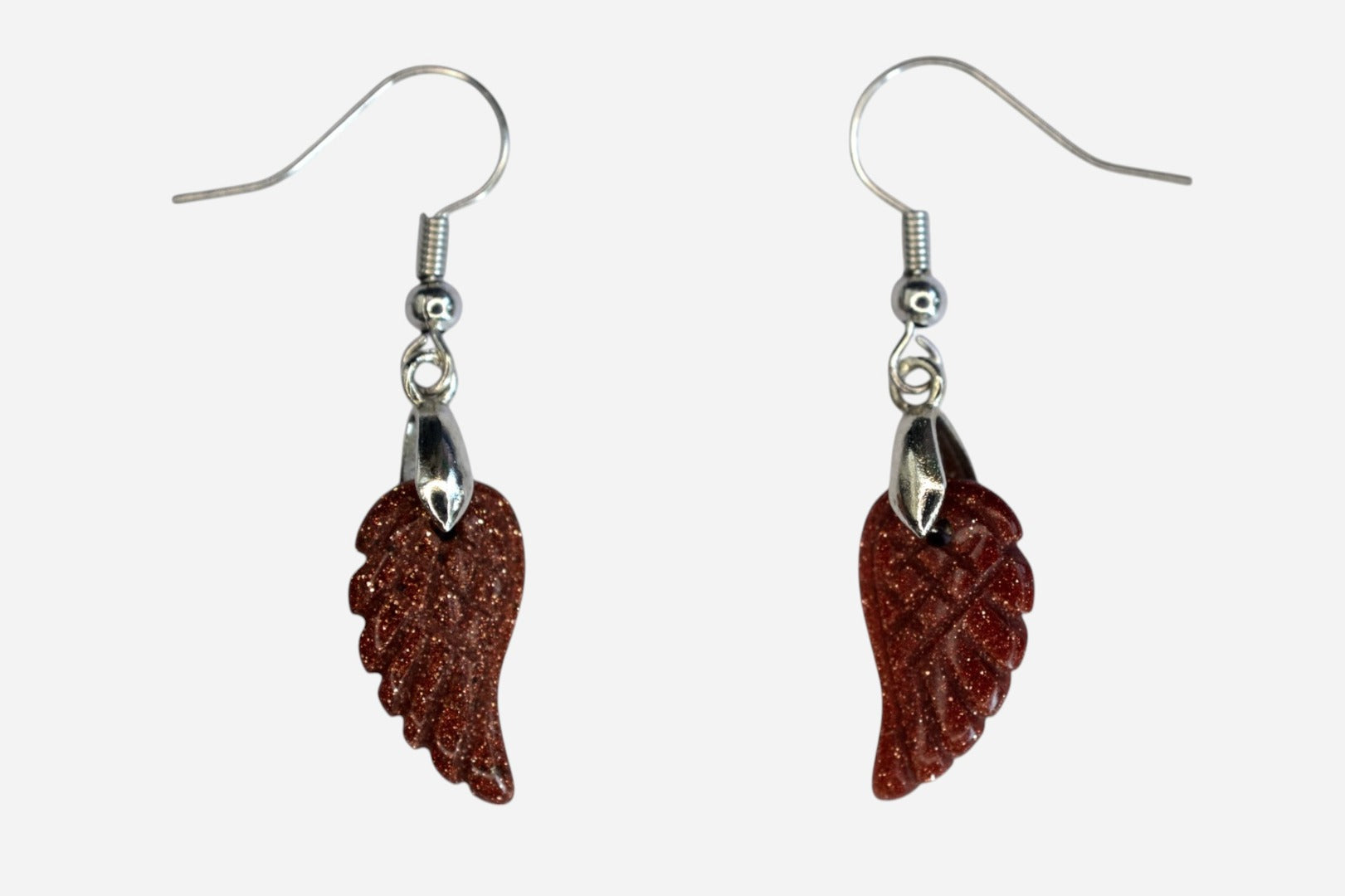 Goldstone Small Angel Wing Manmade Gemstone Earrings with Pouch - Mystic Gems