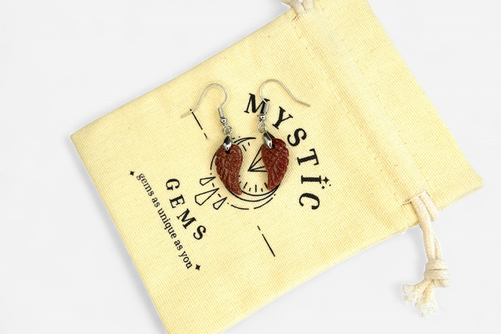 Goldstone Small Angel Wing Manmade Gemstone Earrings with Pouch - Mystic Gems
