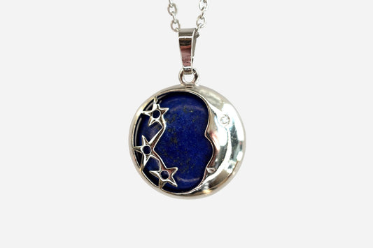 Lapis Lazuli Moon Natural Gemstone Pendant Necklace 50cm with Pouch - Mystic Gems