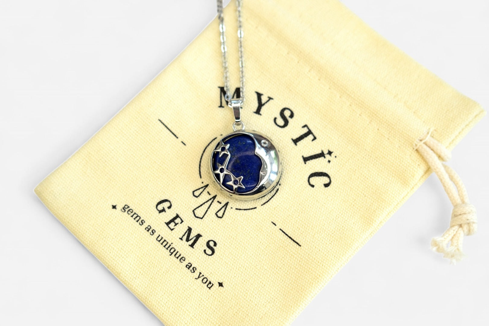 Lapis Lazuli Moon Natural Gemstone Pendant Necklace 50cm with Pouch - Mystic Gems