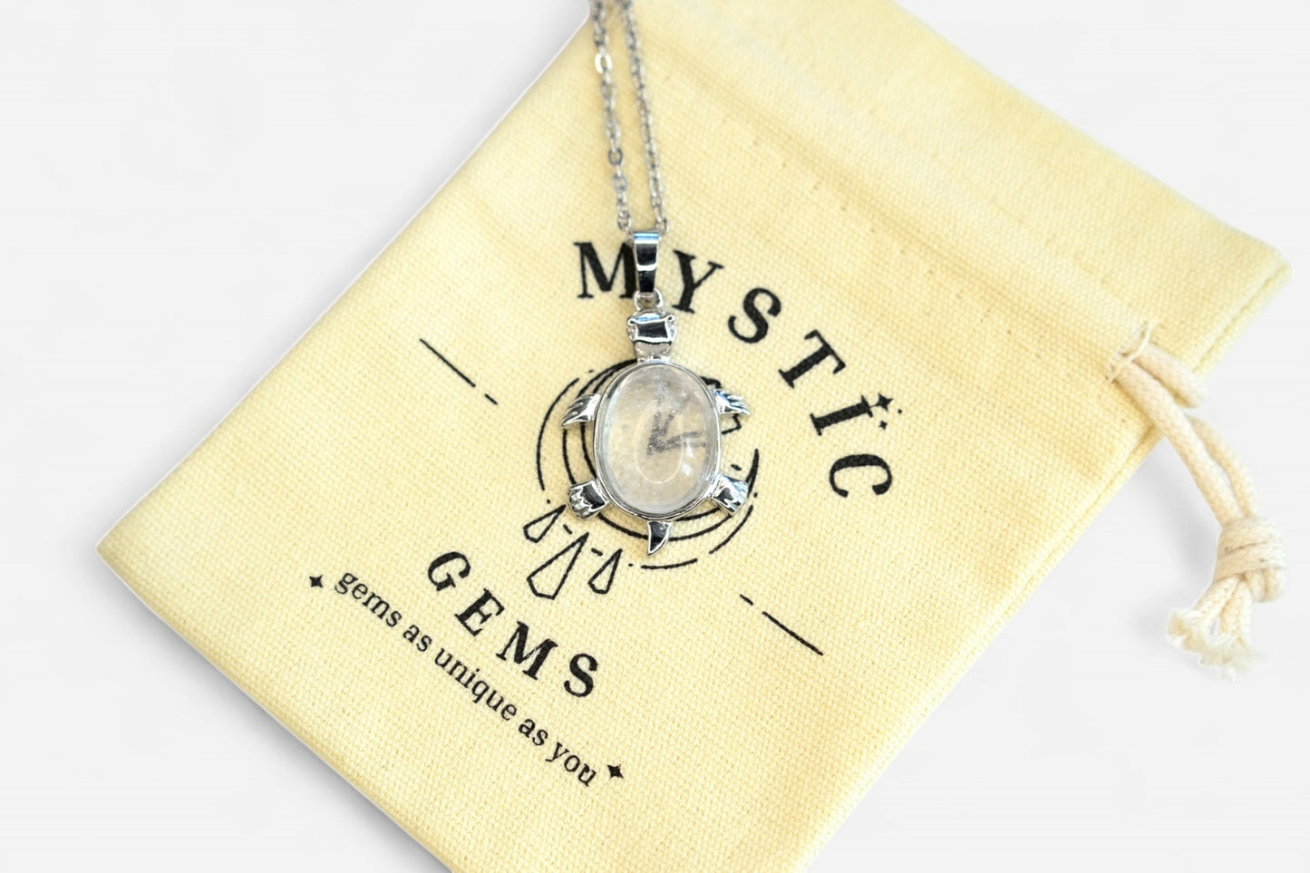 Rock Crystal Turtle Natural Gemstone Pendant Necklace 50cm with Pouch - Mystic Gems