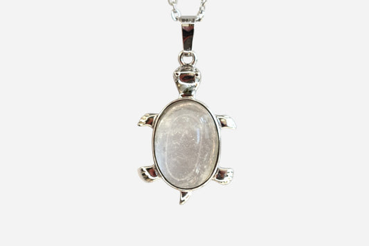 Rock Crystal Turtle Natural Gemstone Pendant Necklace 50cm with Pouch - Mystic Gems