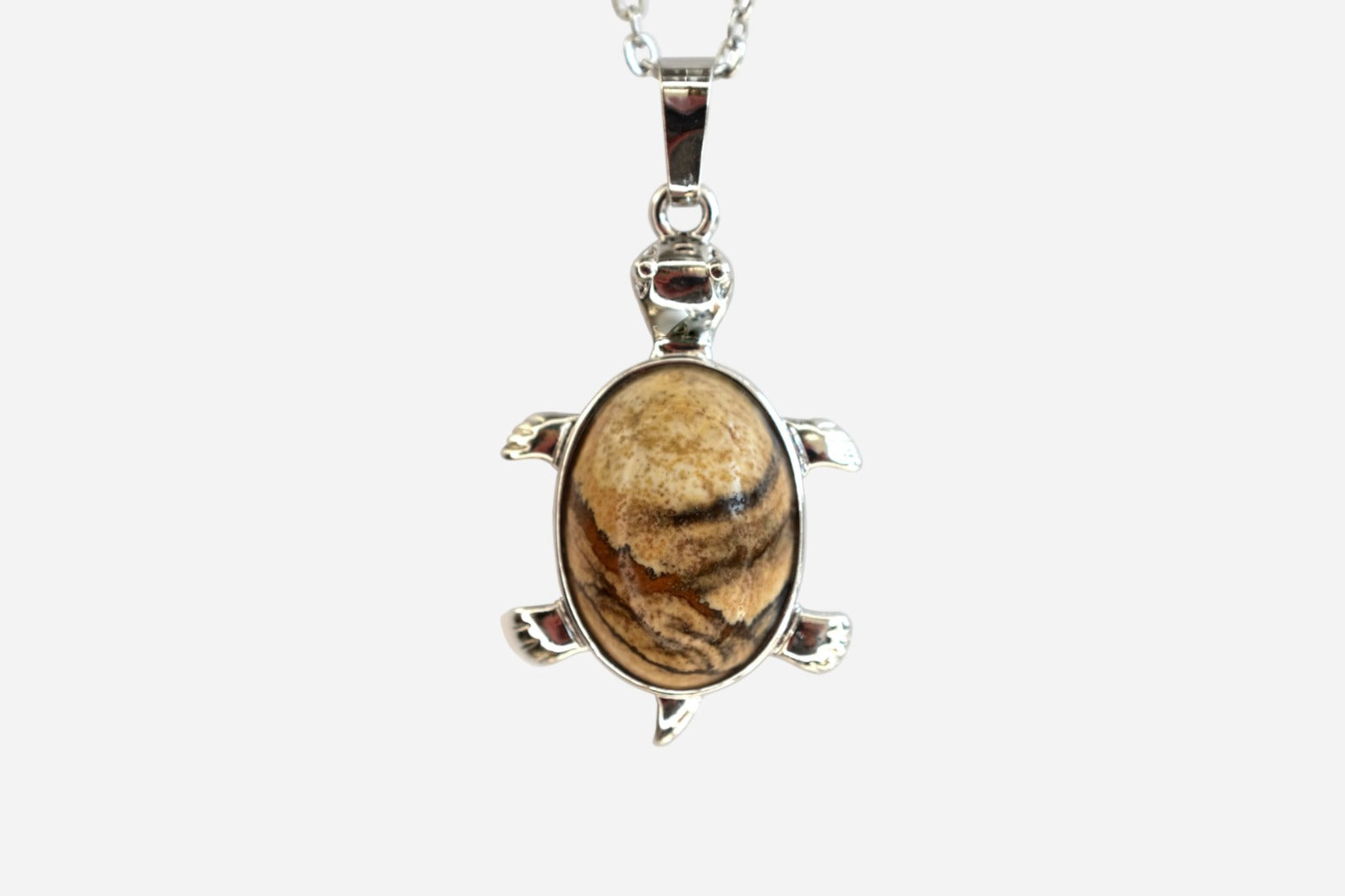 Picture Jasper Turtle Manmade Gemstone Pendant Necklace 50cm with Pouch - Mystic Gems