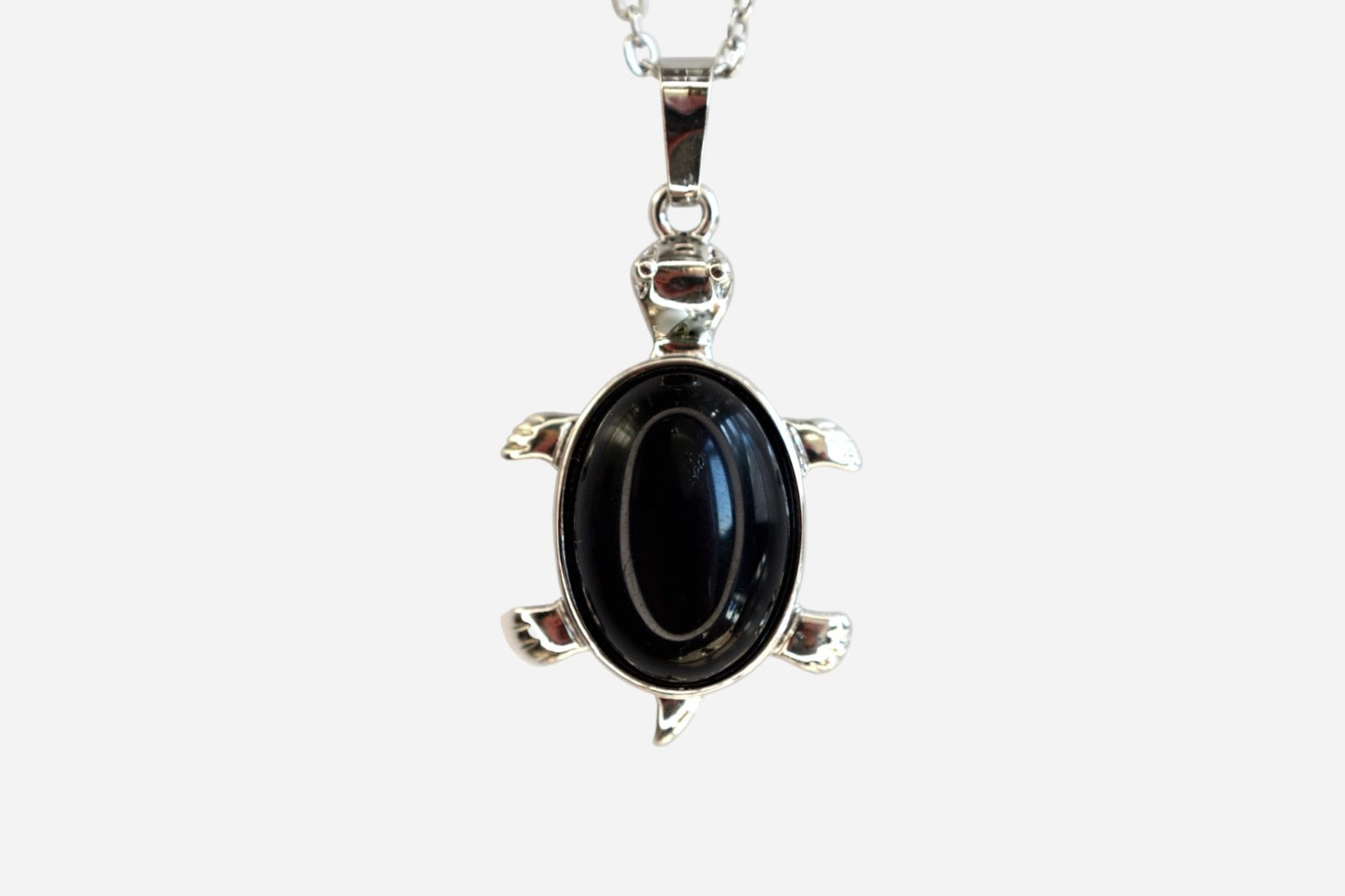 Black Onyx Turtle Natural Gemstone Pendant Necklace 50cm with Pouch - Mystic Gems