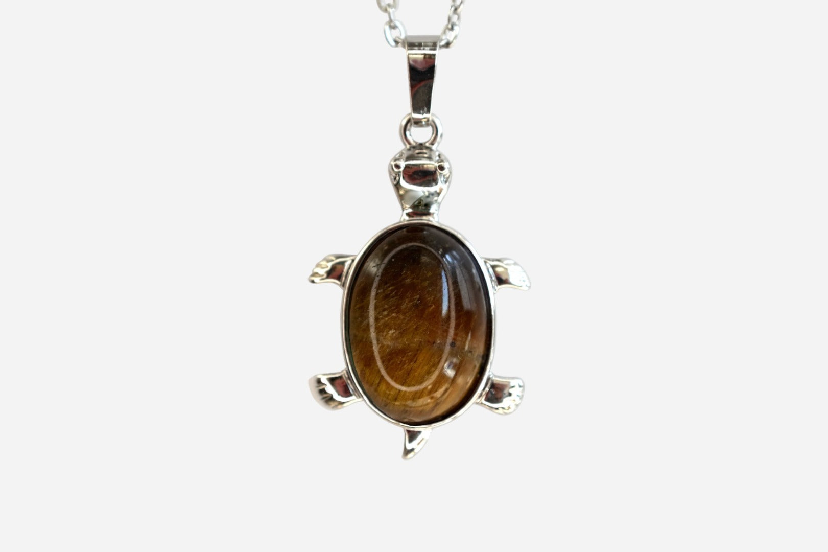 Tigers Eye Turtle Natural Gemstone Pendant Necklace 50cm with Pouch - Mystic Gems