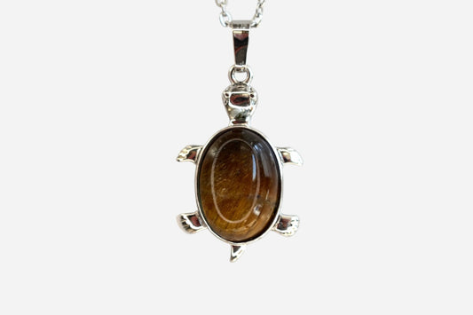 Tigers Eye Turtle Natural Gemstone Pendant Necklace 50cm with Pouch - Mystic Gems