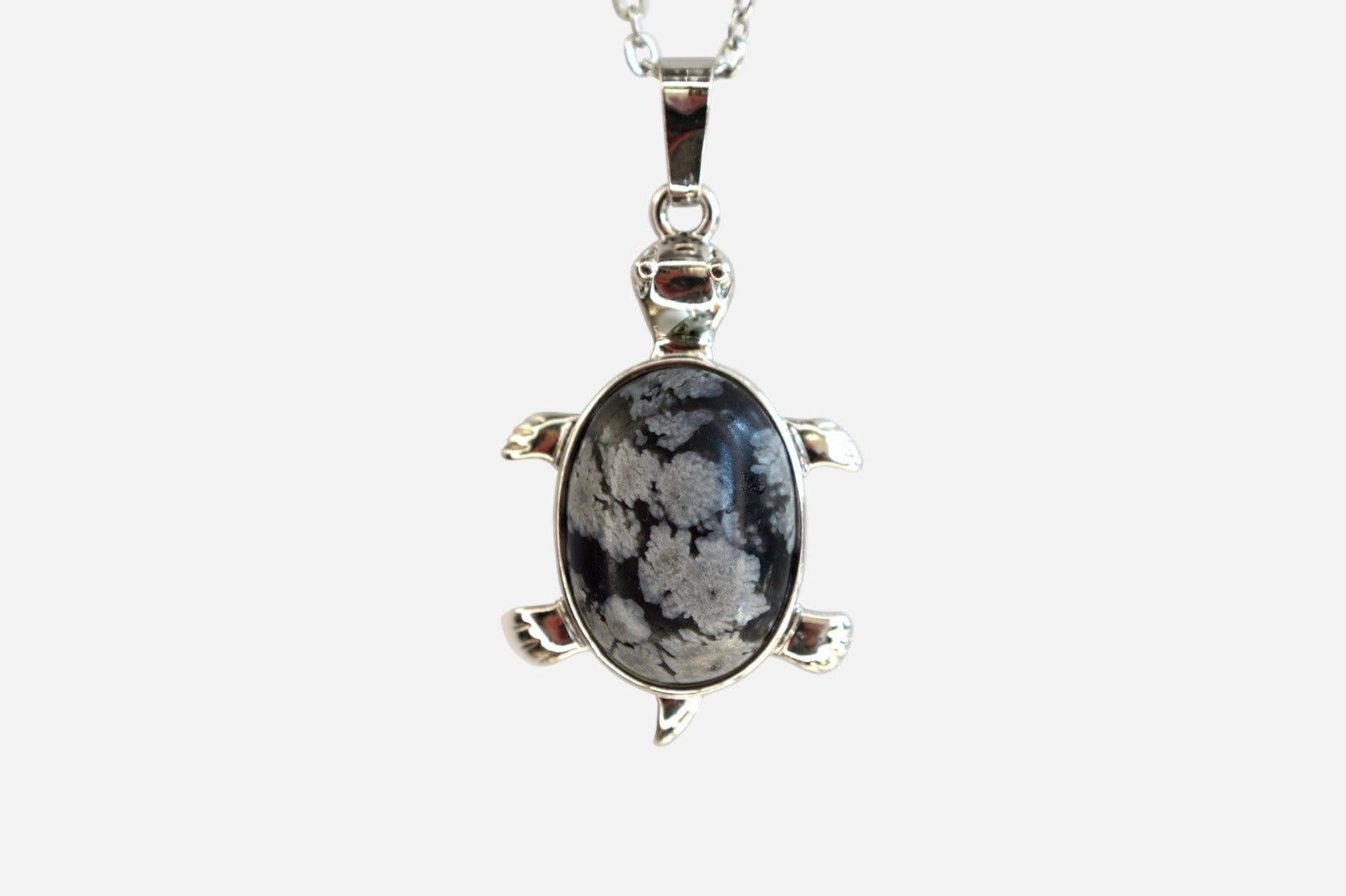 Snowflake Obsidian Turtle Natural Gemstone Pendant Necklace 50cm with Pouch - Mystic Gems