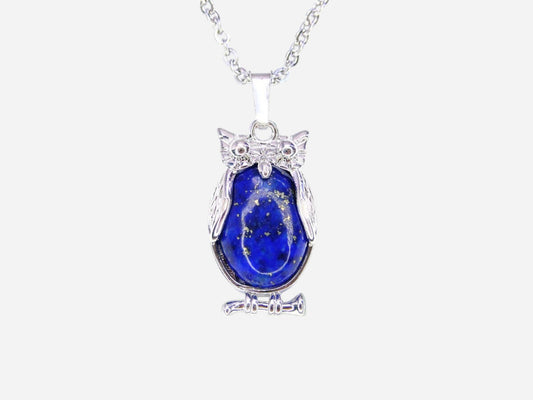 Lapis Lazuli Owl Natural Gemstone Pendant Necklace 50cm with Pouch - Mystic Gems
