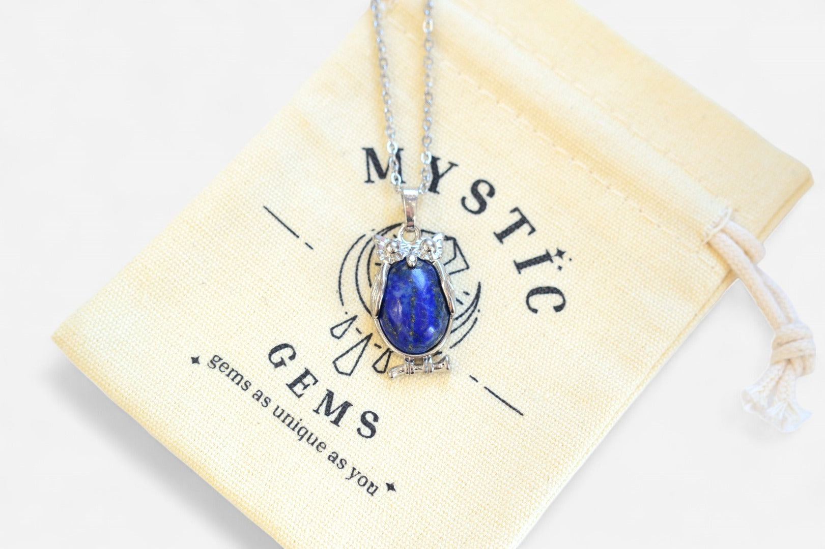 Lapis Lazuli Owl Natural Gemstone Pendant Necklace 50cm with Pouch - Mystic Gems