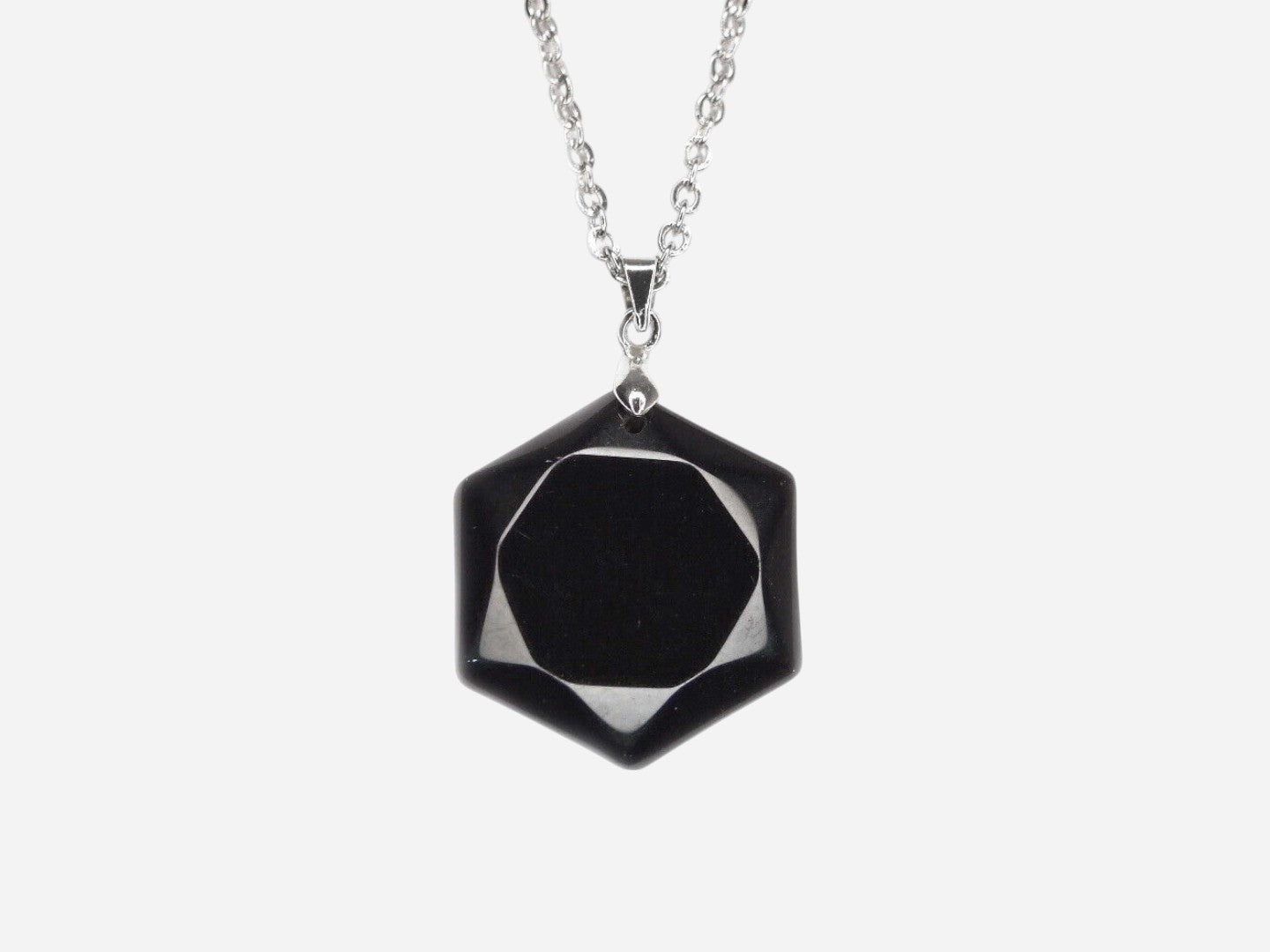 Black Obsidian Hexagon Natural Gemstone Pendant Necklace 50cm with Pouch - Mystic Gems