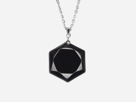 Black Obsidian Hexagon Natural Gemstone Pendant Necklace 50cm with Pouch - Mystic Gems
