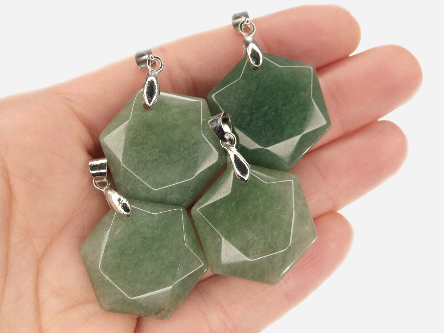Green Aventurine Hexagon Natural Gemstone Pendant Necklace 50cm with Pouch - Mystic Gems