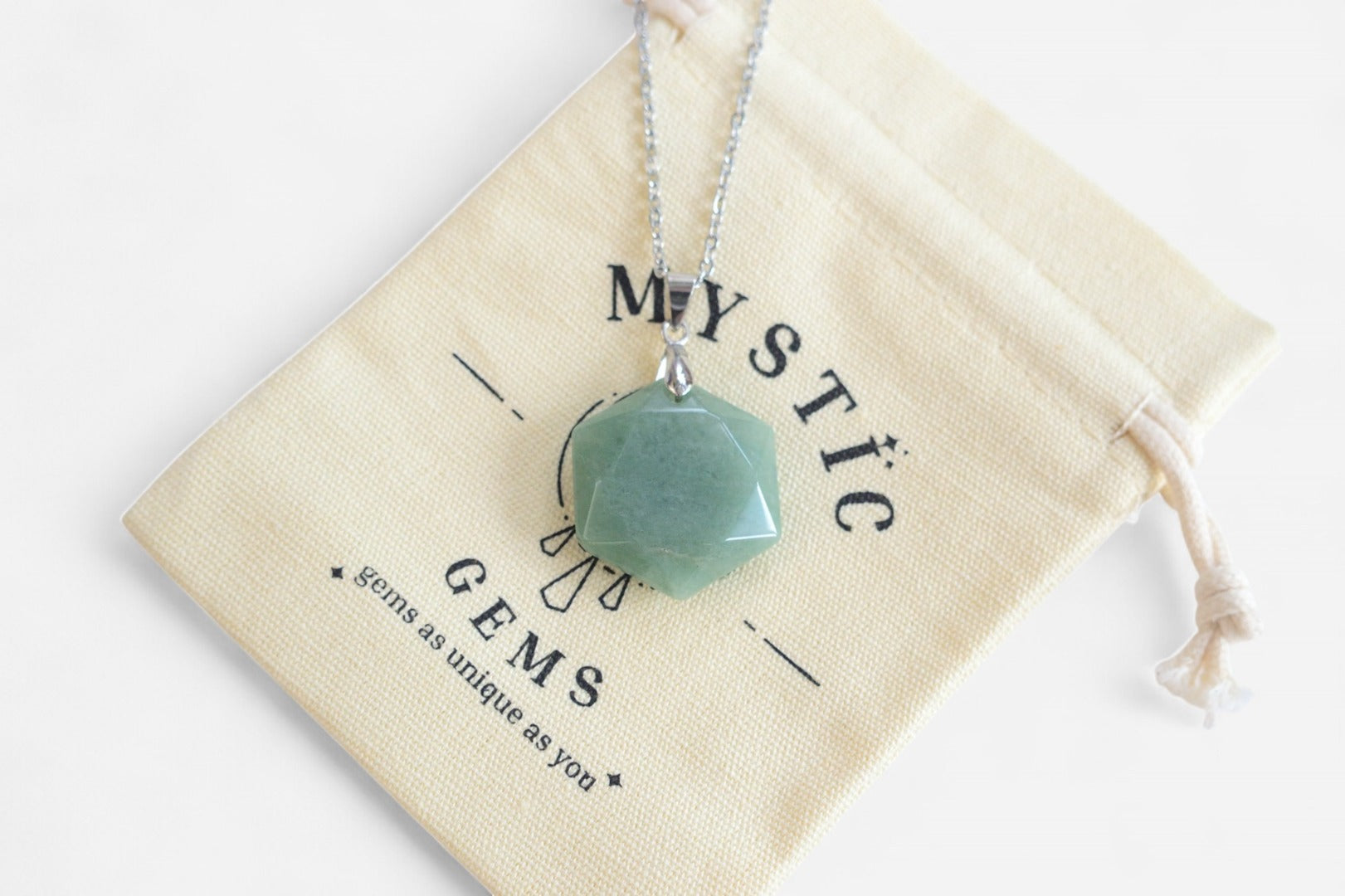 Green Aventurine Hexagon Natural Gemstone Pendant Necklace 50cm with Pouch - Mystic Gems