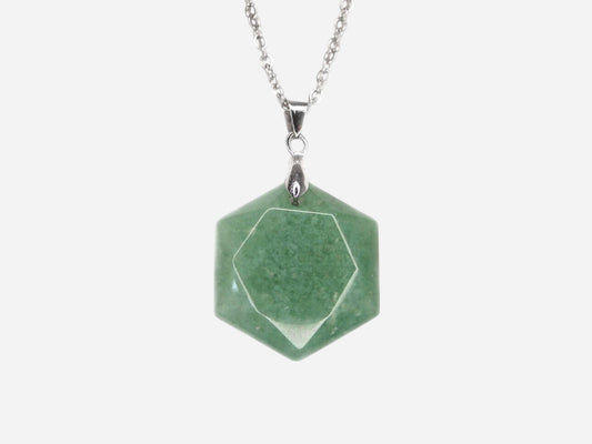 Green Aventurine Hexagon Natural Gemstone Pendant Necklace 50cm with Pouch - Mystic Gems
