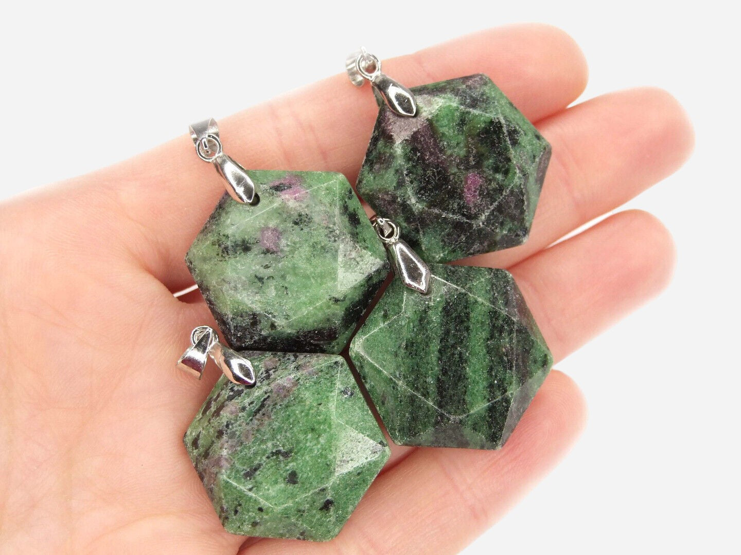 Ruby Zoisite Hexagon Natural Gemstone Pendant Necklace 50cm with Pouch - Mystic Gems