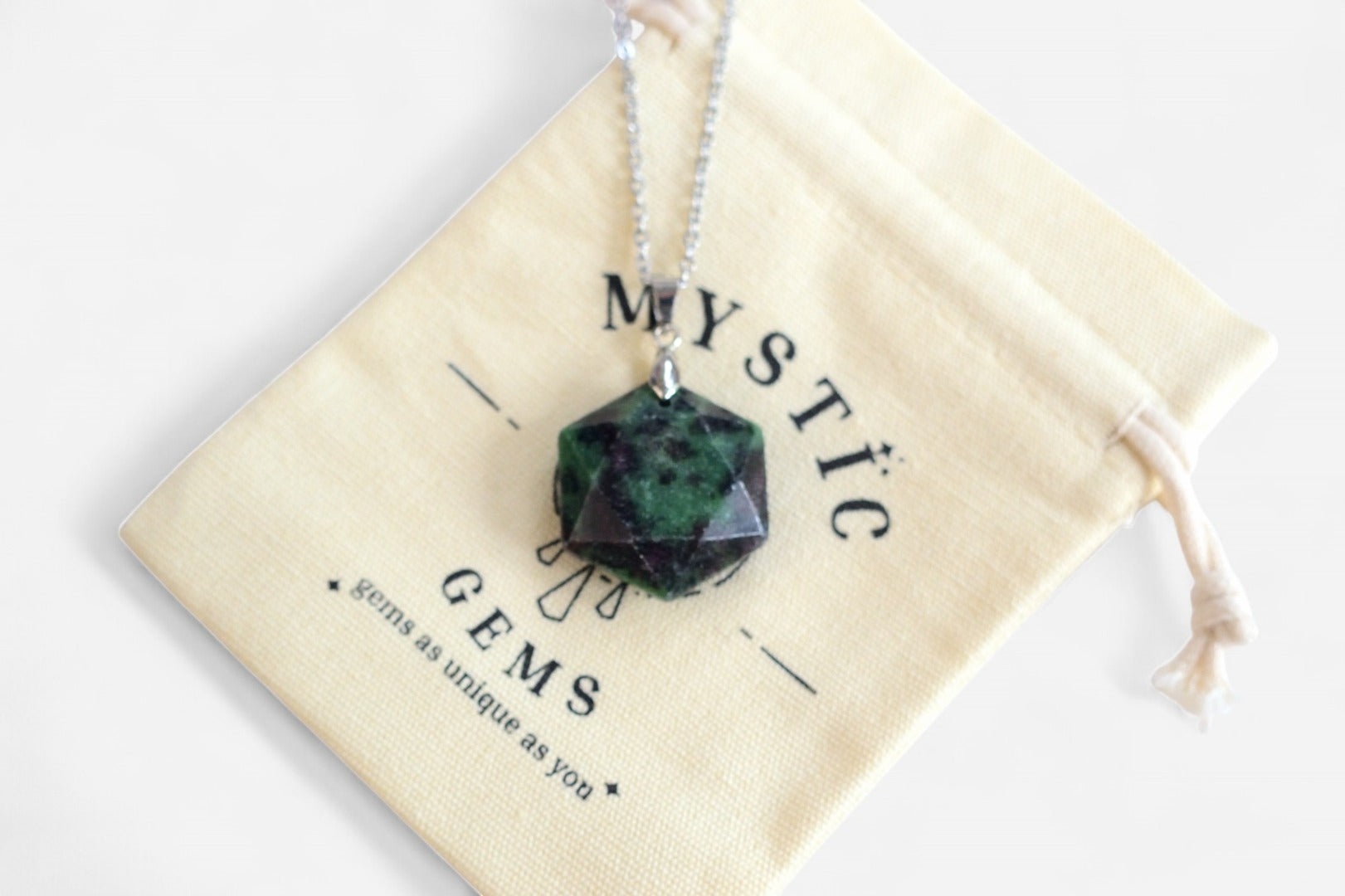 Ruby Zoisite Hexagon Natural Gemstone Pendant Necklace 50cm with Pouch - Mystic Gems