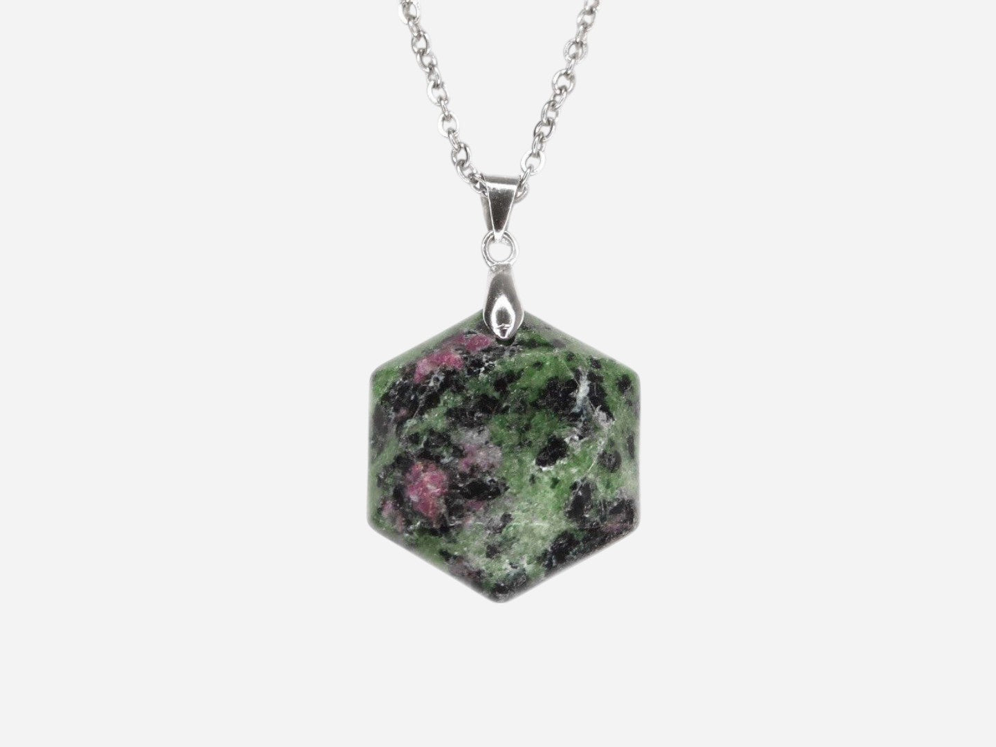 Ruby Zoisite Hexagon Natural Gemstone Pendant Necklace 50cm with Pouch - Mystic Gems