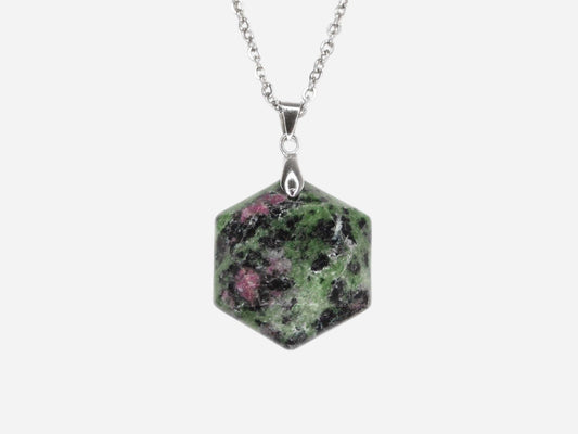 Ruby Zoisite Hexagon Natural Gemstone Pendant Necklace 50cm with Pouch - Mystic Gems