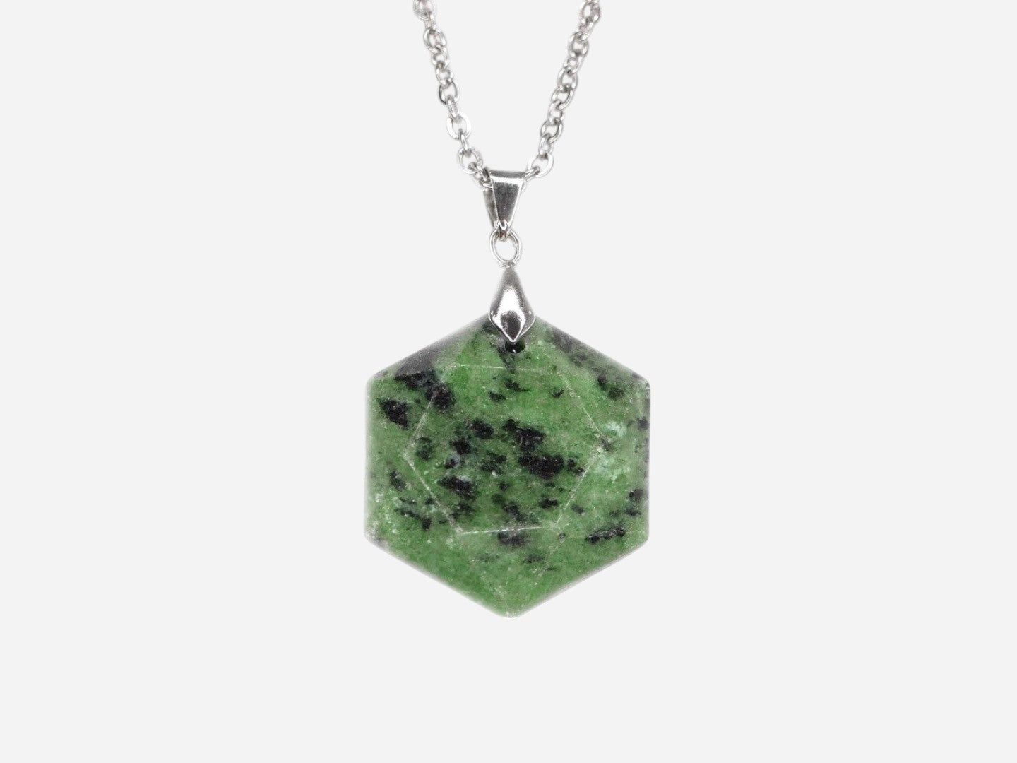 Green Zoisite Hexagon Natural Gemstone Pendant Necklace 50cm with Pouch - Mystic Gems