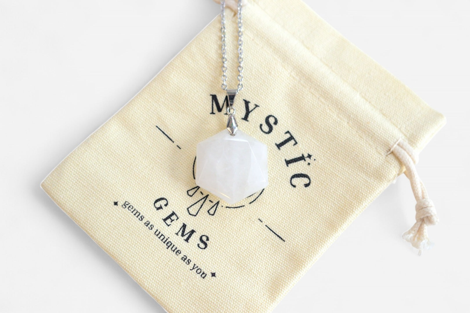 Clear Quartz Hexagon Natural Gemstone Pendant Necklace 50cm with Pouch - Mystic Gems