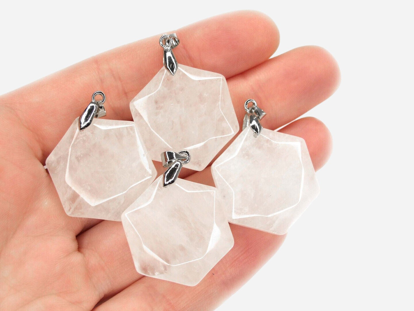 Clear Quartz Hexagon Natural Gemstone Pendant Necklace 50cm with Pouch - Mystic Gems