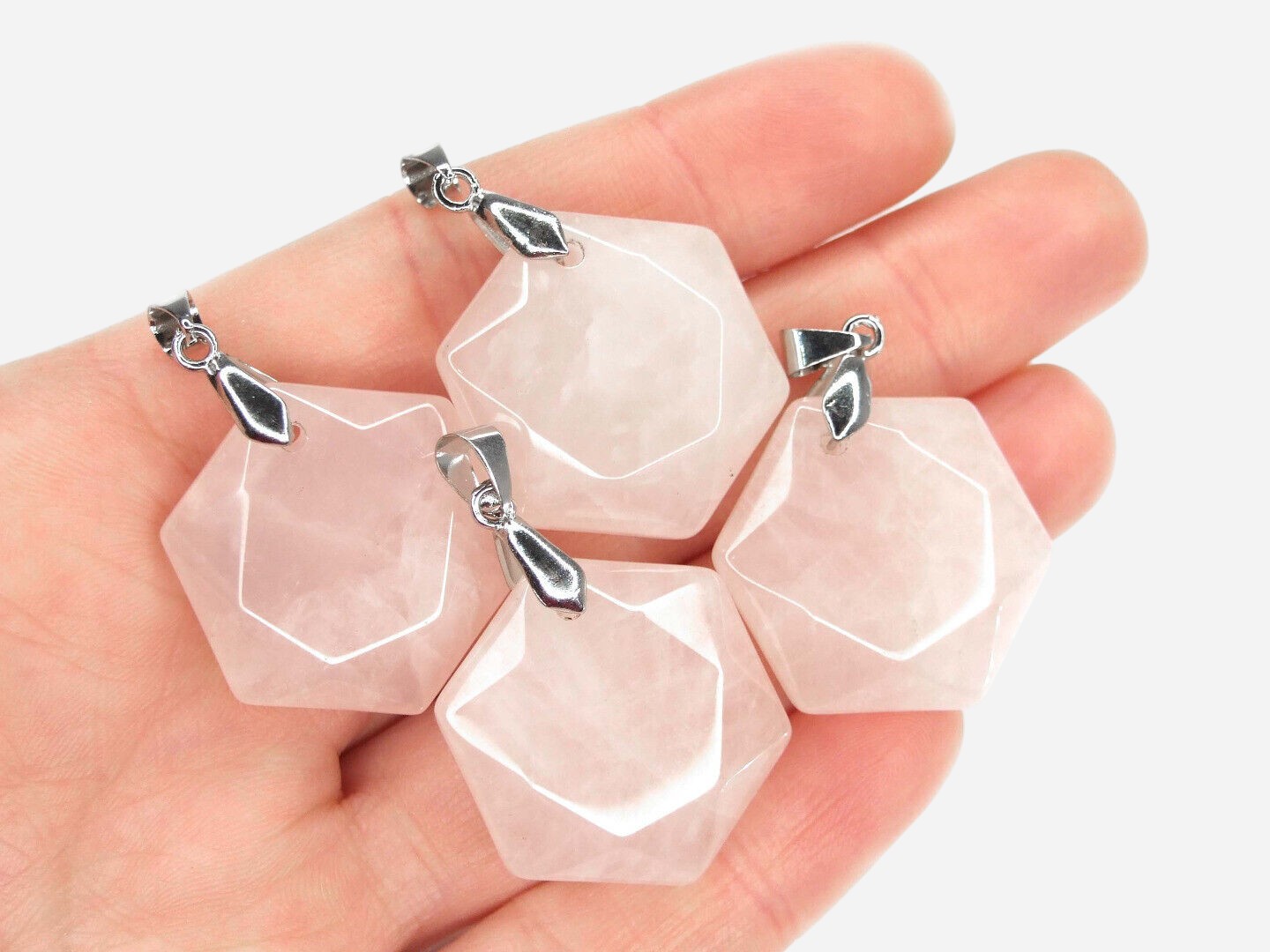 Rose Quartz Hexagon Natural Gemstone Pendant Necklace 50cm with Pouch - Mystic Gems