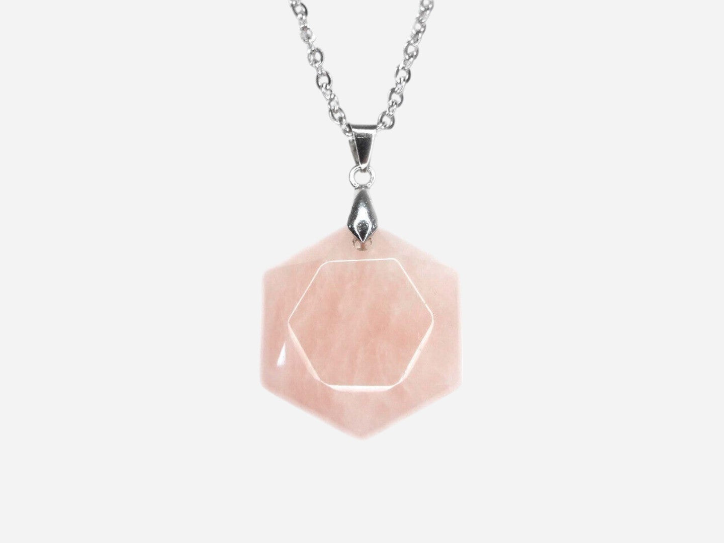 Rose Quartz Hexagon Natural Gemstone Pendant Necklace 50cm with Pouch - Mystic Gems
