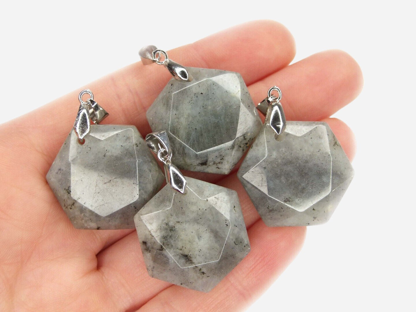 Labradorite Hexagon Natural Gemstone Pendant Necklace 50cm with Pouch - Mystic Gems
