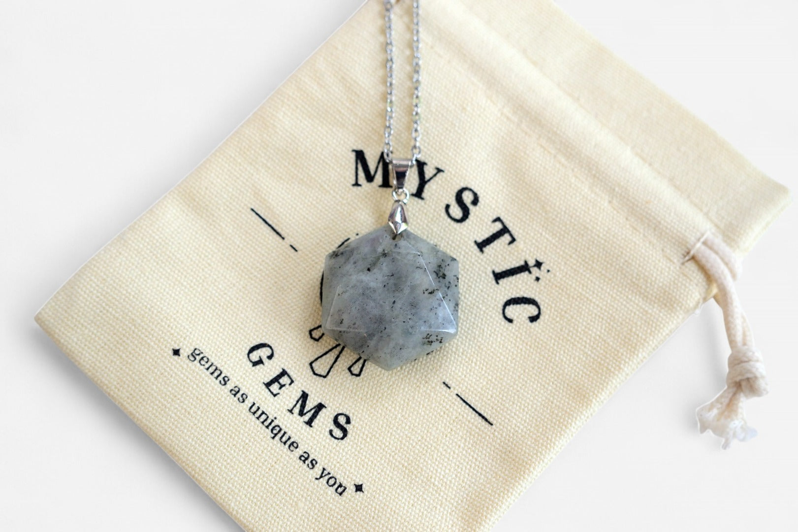 Labradorite Hexagon Natural Gemstone Pendant Necklace 50cm with Pouch - Mystic Gems