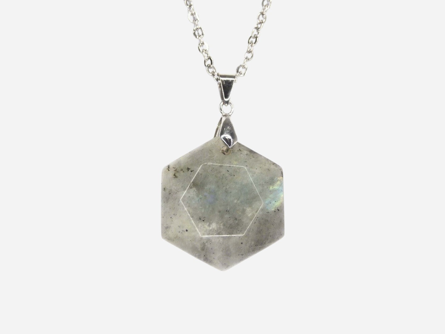 Labradorite Hexagon Natural Gemstone Pendant Necklace 50cm with Pouch - Mystic Gems