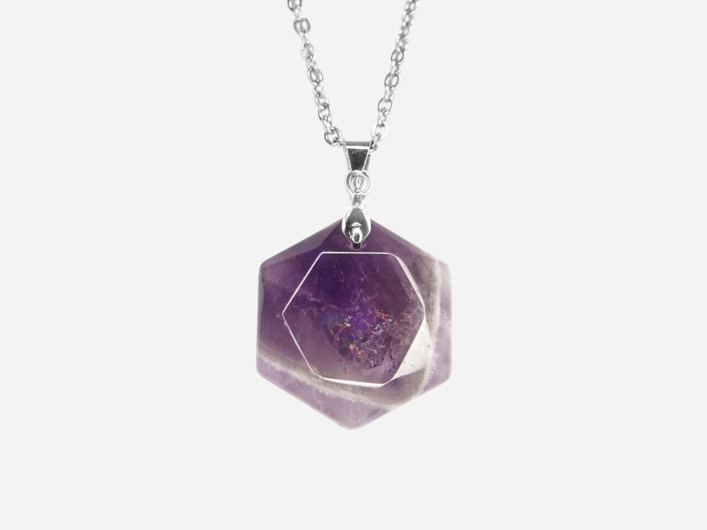 Amethyst Hexagon Natural Gemstone Pendant Necklace 50cm with Pouch - Mystic Gems