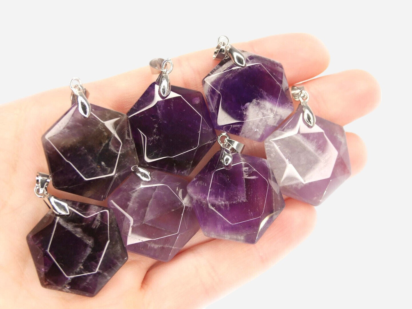 Amethyst Hexagon Natural Gemstone Pendant Necklace 50cm with Pouch - Mystic Gems
