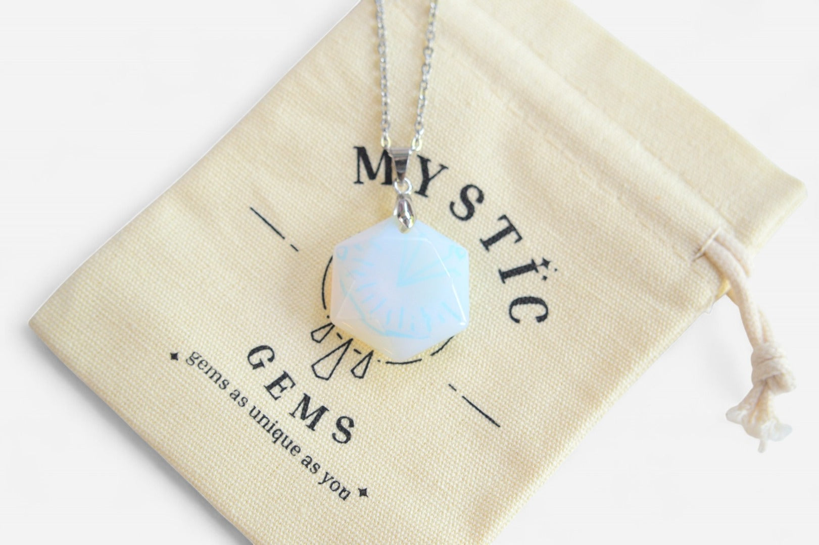 Opalite Hexagon Manmade Gemstone Pendant Necklace 50cm with Pouch - Mystic Gems