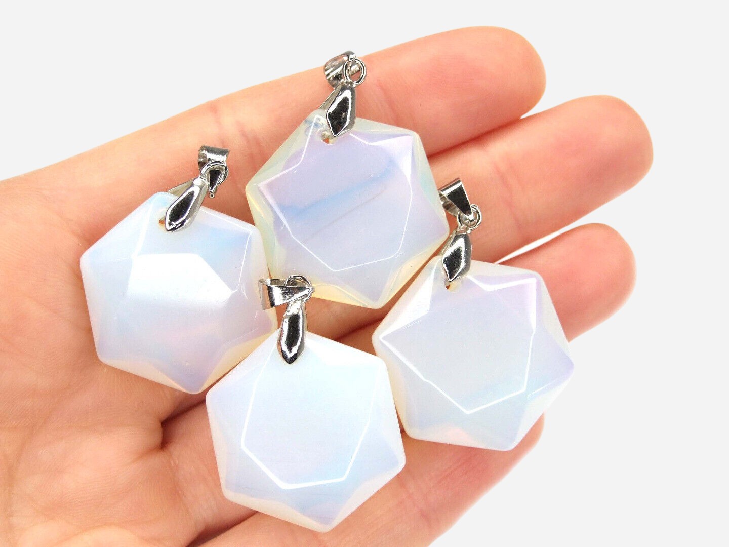 Opalite Hexagon Manmade Gemstone Pendant Necklace 50cm with Pouch - Mystic Gems
