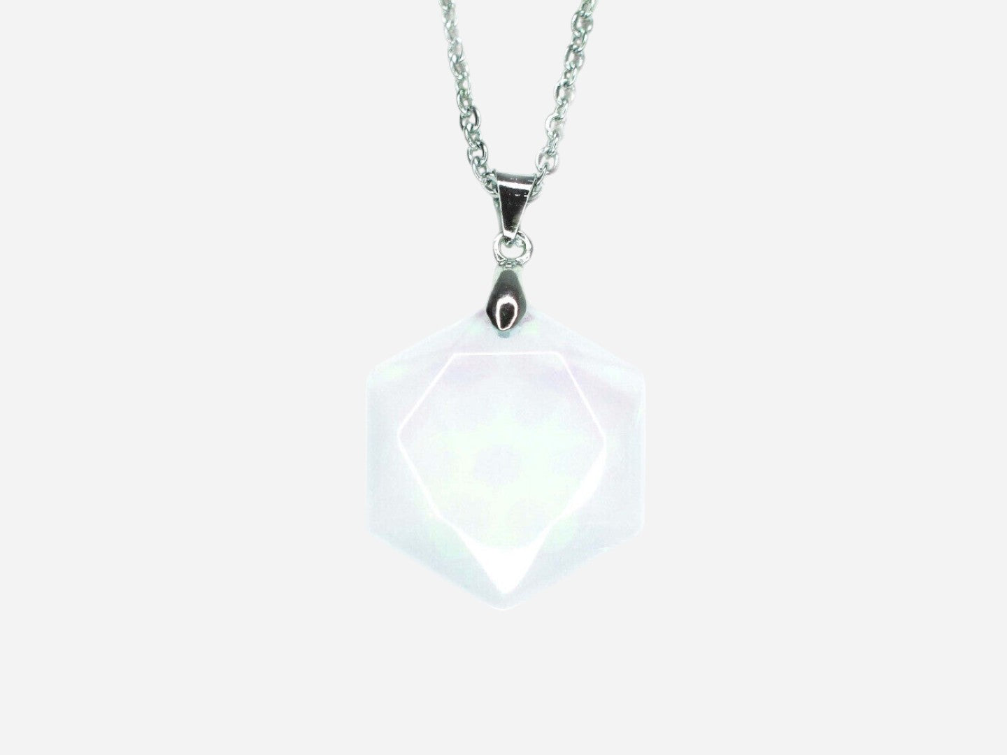 Opalite Hexagon Manmade Gemstone Pendant Necklace 50cm with Pouch - Mystic Gems