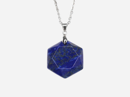 Lapis Lazuli Hexagon Natural Gemstone Pendant Necklace 50cm with Pouch - Mystic Gems