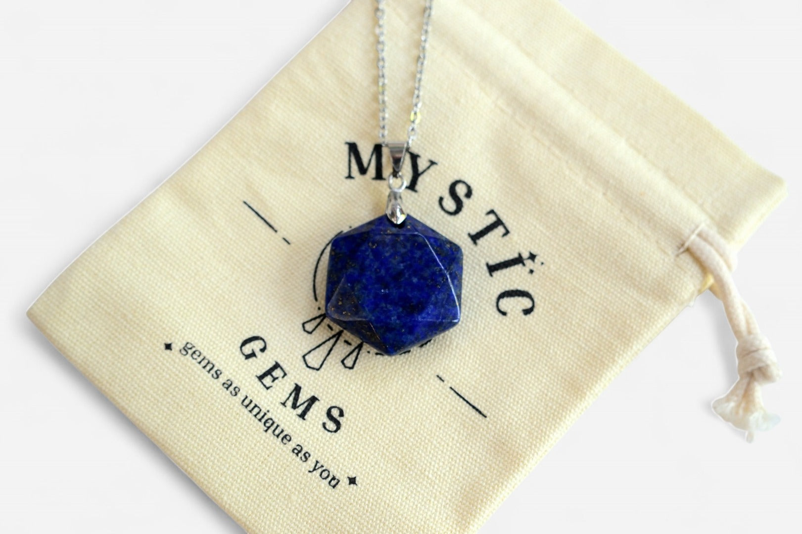 Lapis Lazuli Hexagon Natural Gemstone Pendant Necklace 50cm with Pouch - Mystic Gems