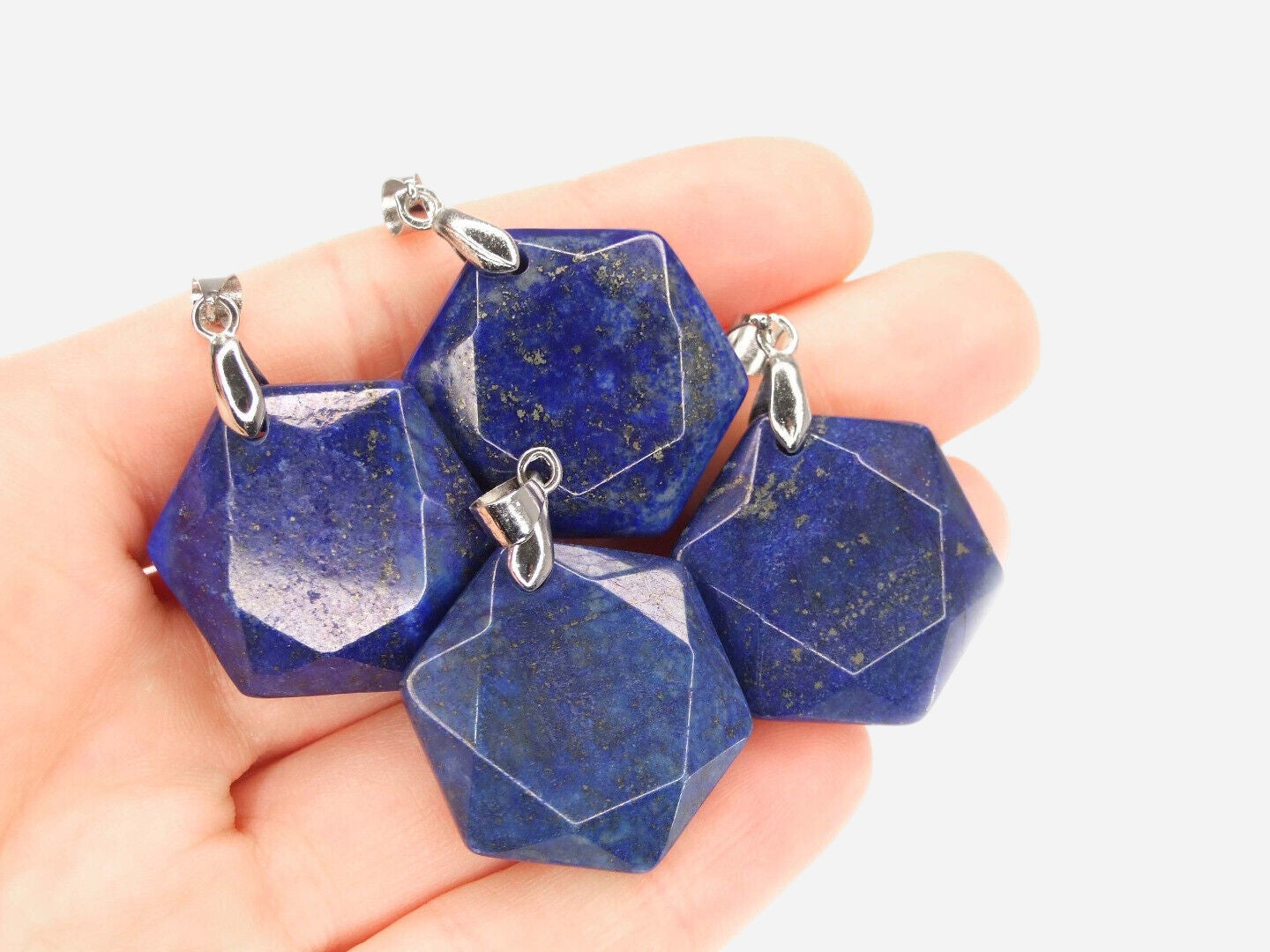 Lapis Lazuli Hexagon Natural Gemstone Pendant Necklace 50cm with Pouch - Mystic Gems