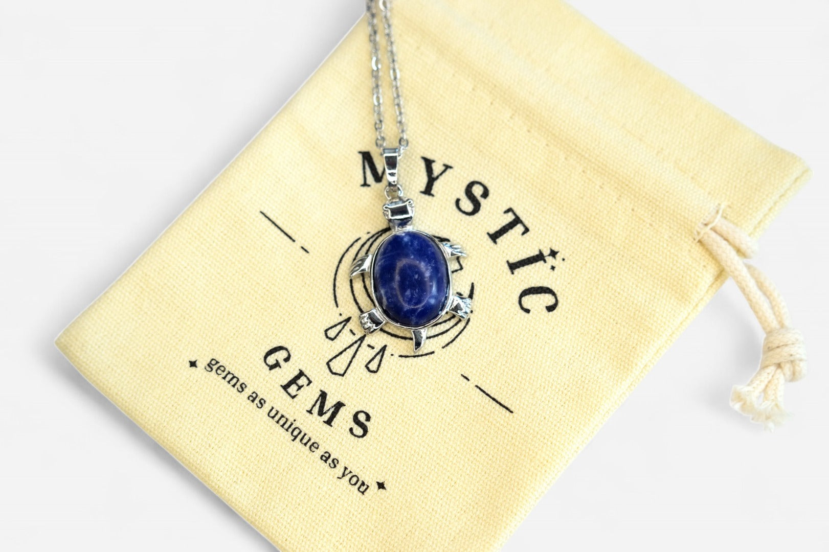 Sodalite Turtle Natural Gemstone Pendant Necklace 50cm with Pouch - Mystic Gems