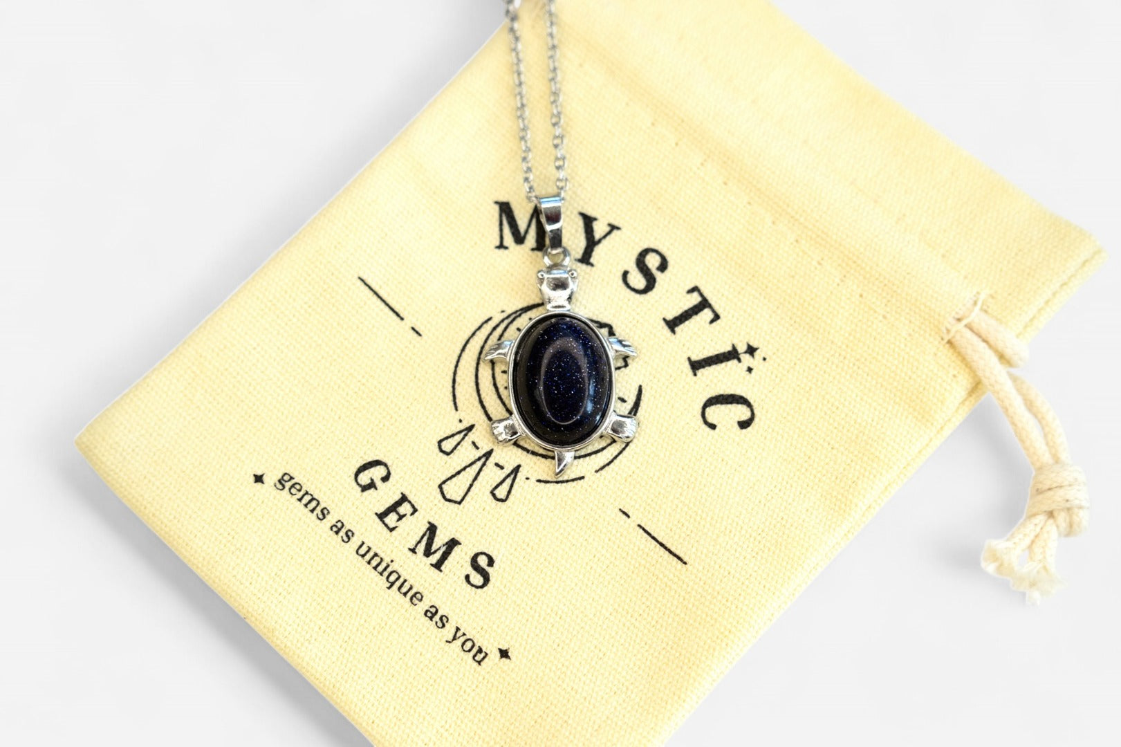 Blue Goldstone Turtle Manmade Gemstone Pendant Necklace 50cm with Pouch - Mystic Gems