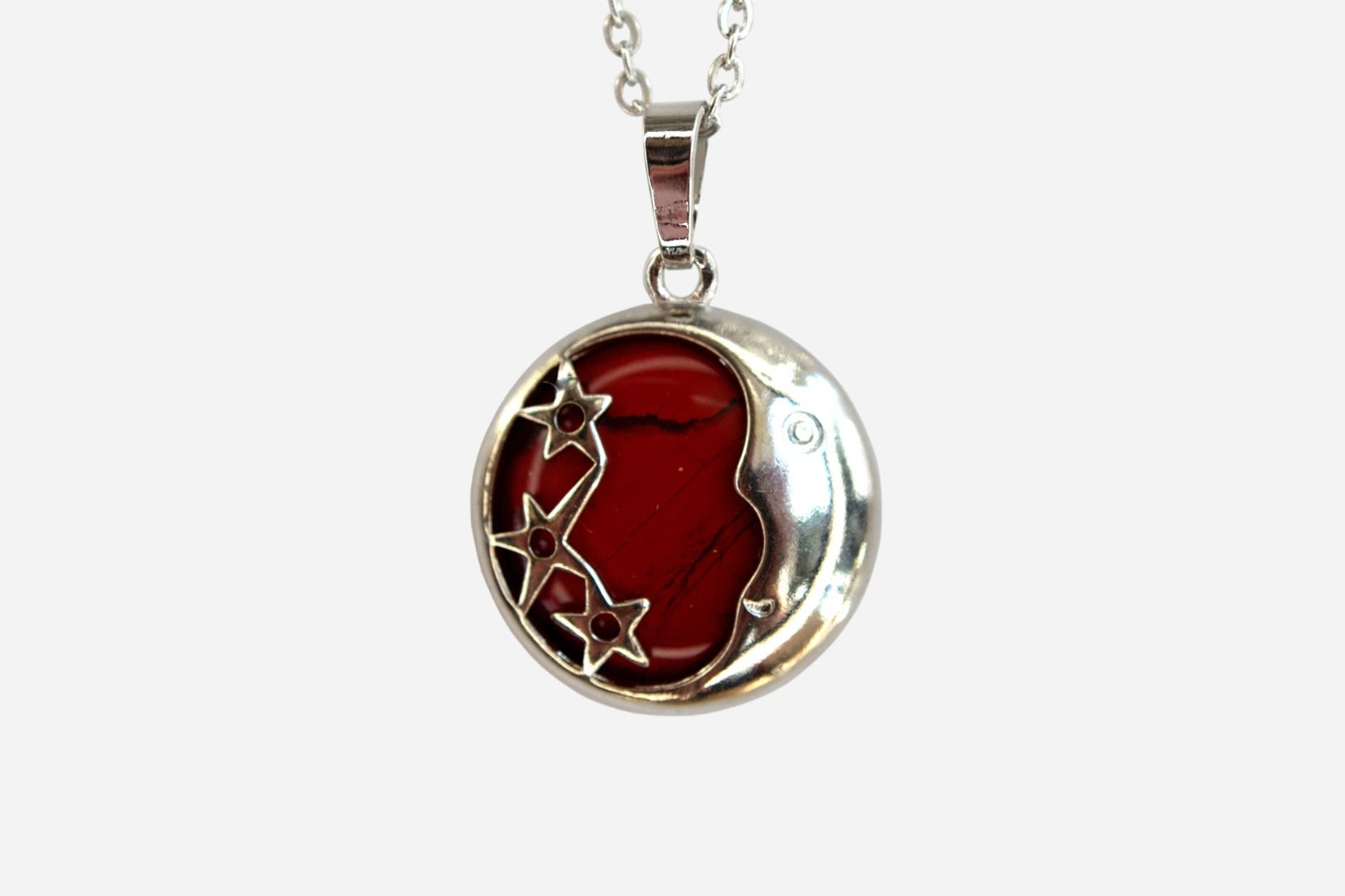 Red Jasper Moon Natural Gemstone Pendant Necklace 50cm with Pouch - Mystic Gems