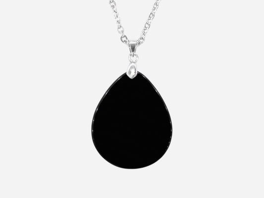 Black Obsidian Tear Natural Gemstone Pendant Necklace 50cm with Pouch - Mystic Gems