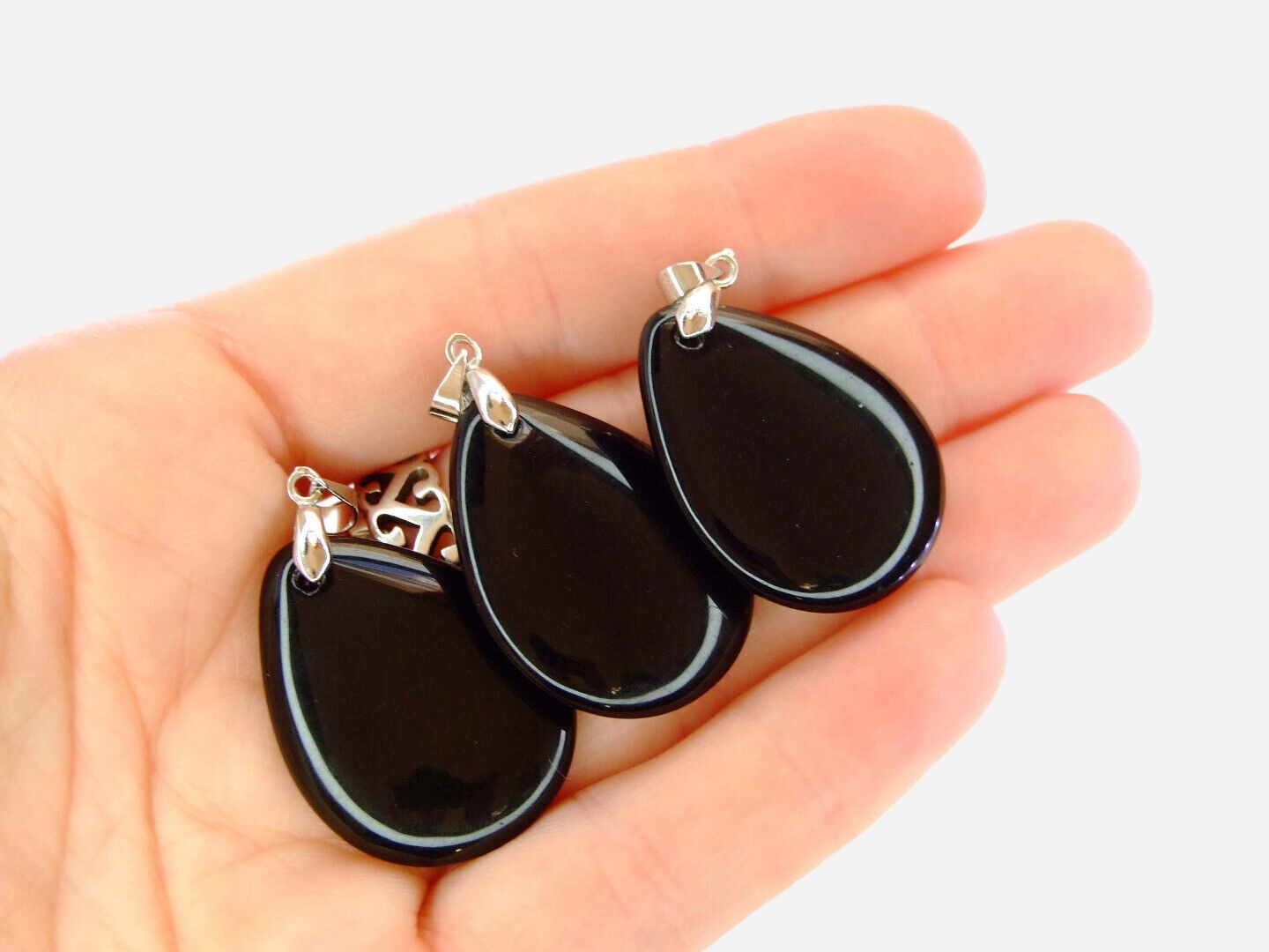 Black Obsidian Tear Natural Gemstone Pendant Necklace 50cm with Pouch - Mystic Gems