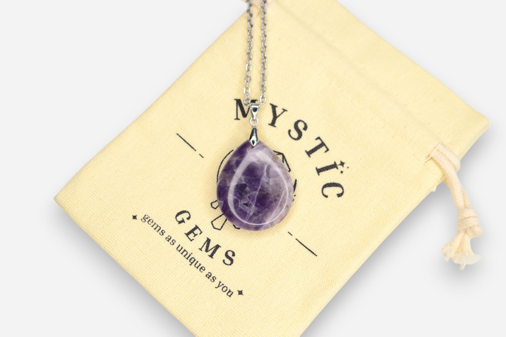 Amethyst Tear Natural Gemstone Pendant Necklace 50cm with Pouch - Mystic Gems