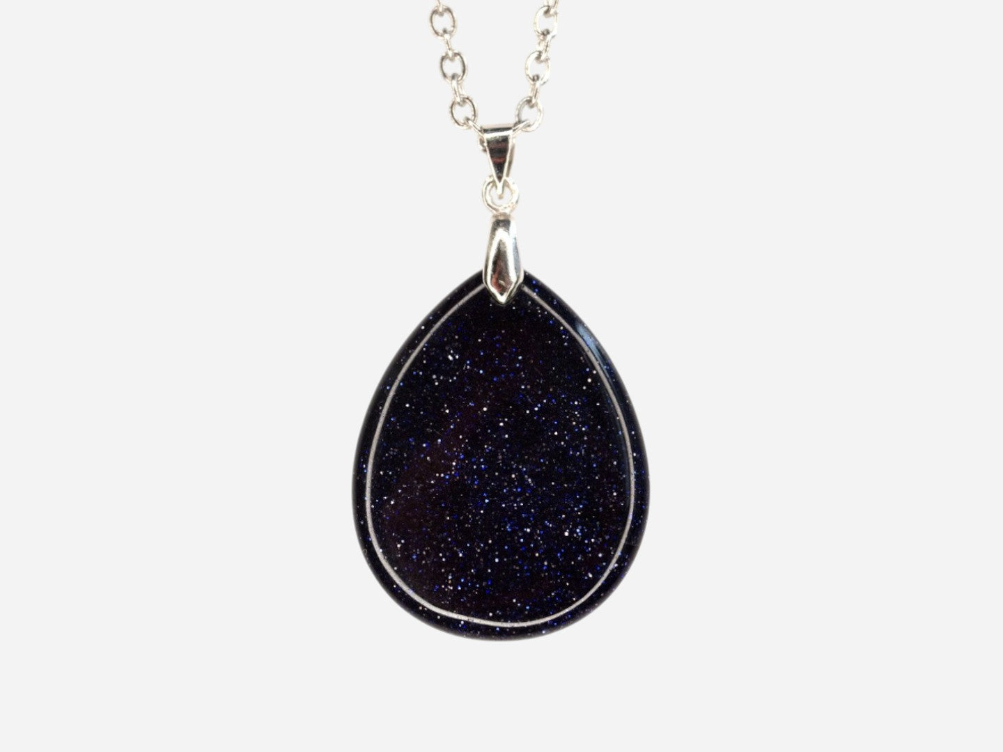 Blue Goldstone Tear Natural Gemstone Pendant Necklace 50cm with Pouch - Mystic Gems