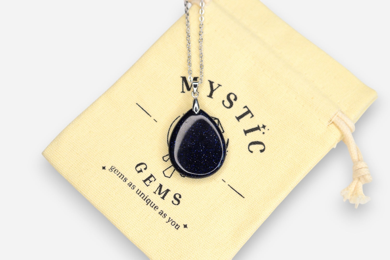 Blue Goldstone Tear Natural Gemstone Pendant Necklace 50cm with Pouch - Mystic Gems