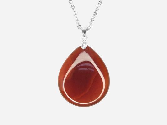 Red Agate Tear Natural Gemstone Pendant Necklace 50cm with Pouch - Mystic Gems