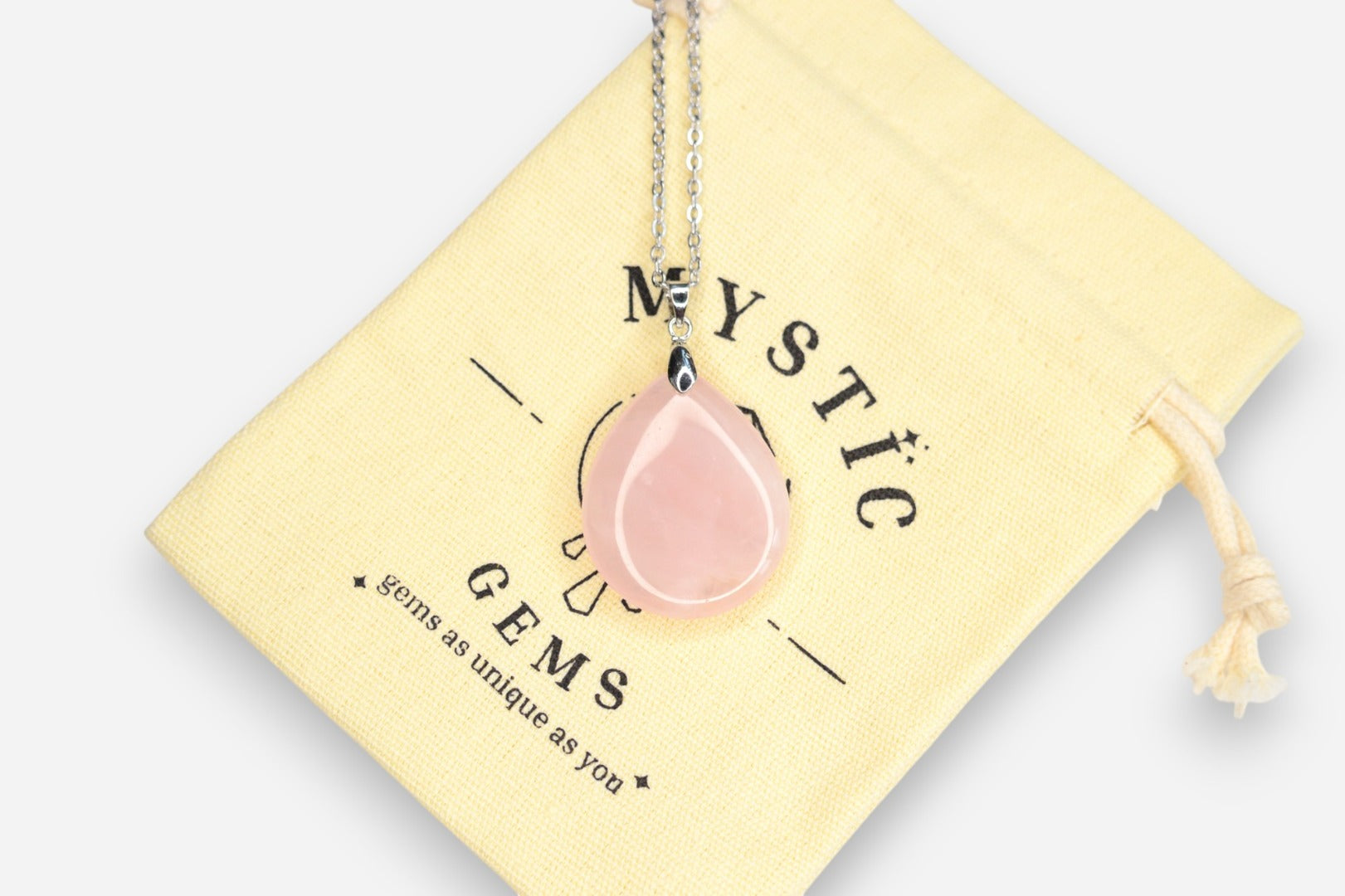 Rose Quartz Tear Natural Gemstone Pendant Necklace 50cm with Pouch - Mystic Gems