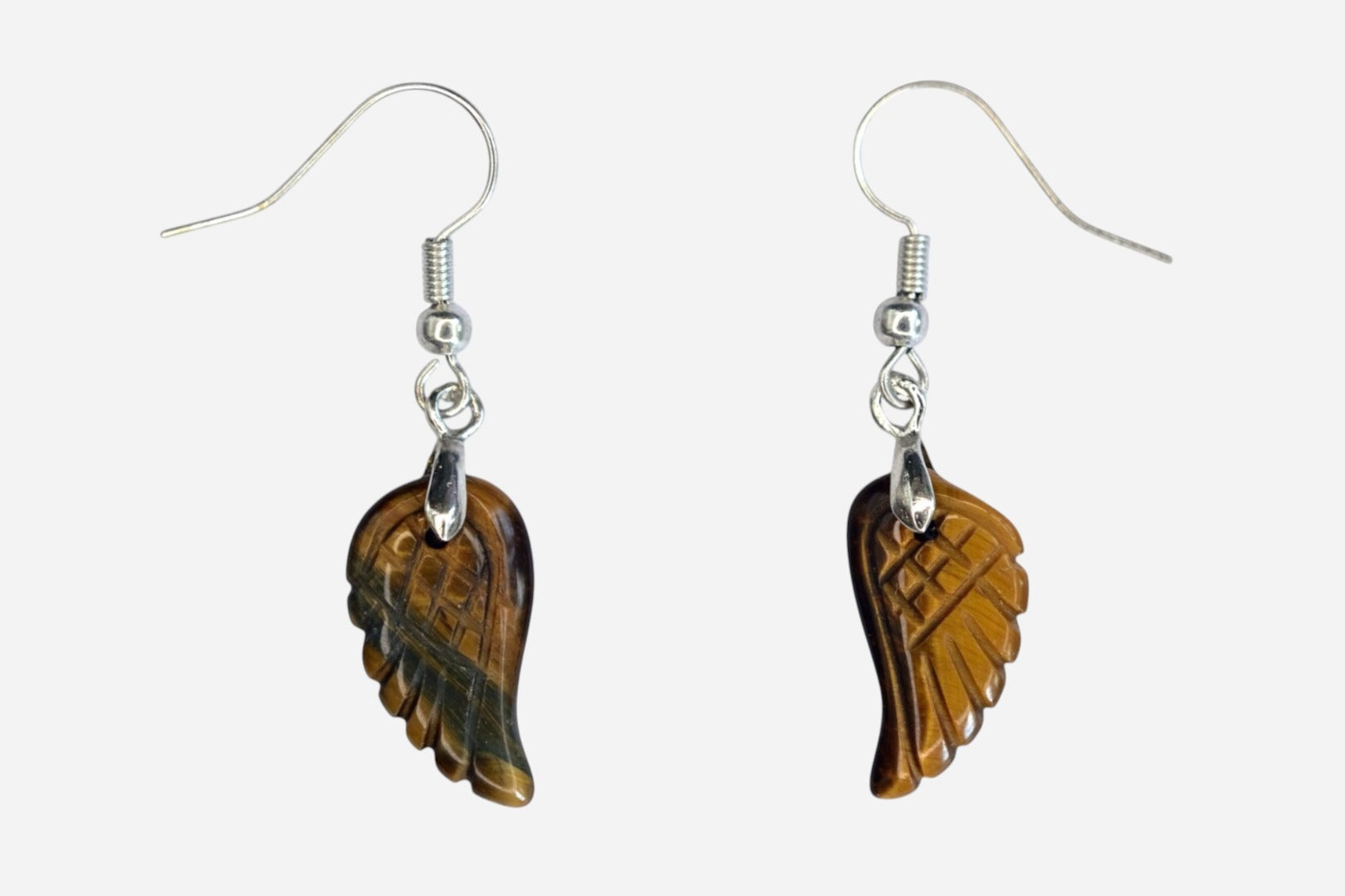 Tigers Eye Small Angel Wing Natural Gemstone Earrings with Pouch - Mystic Gems