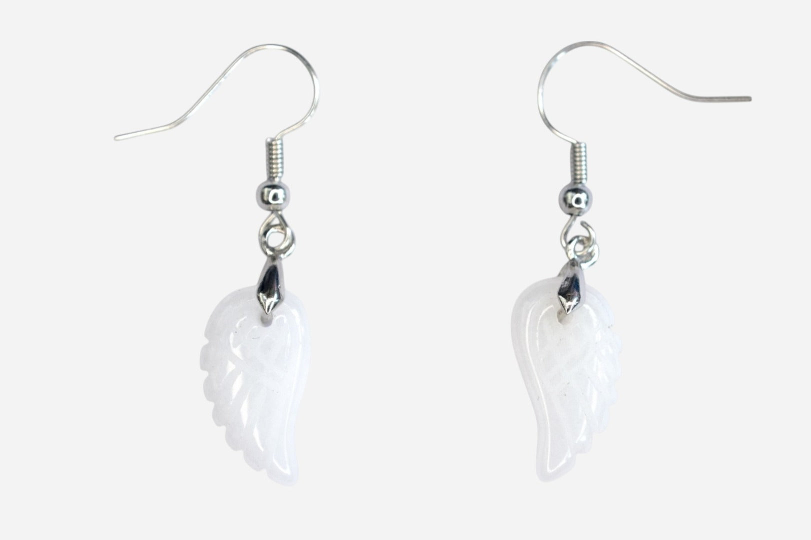 White Jade Small Angel Wing Natural Gemstone Earrings with Pouch - Mystic Gems